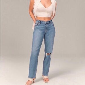 Abercrombie & Fitch 90’s Straight Low Rise Jeans Distressed Knee Size 28